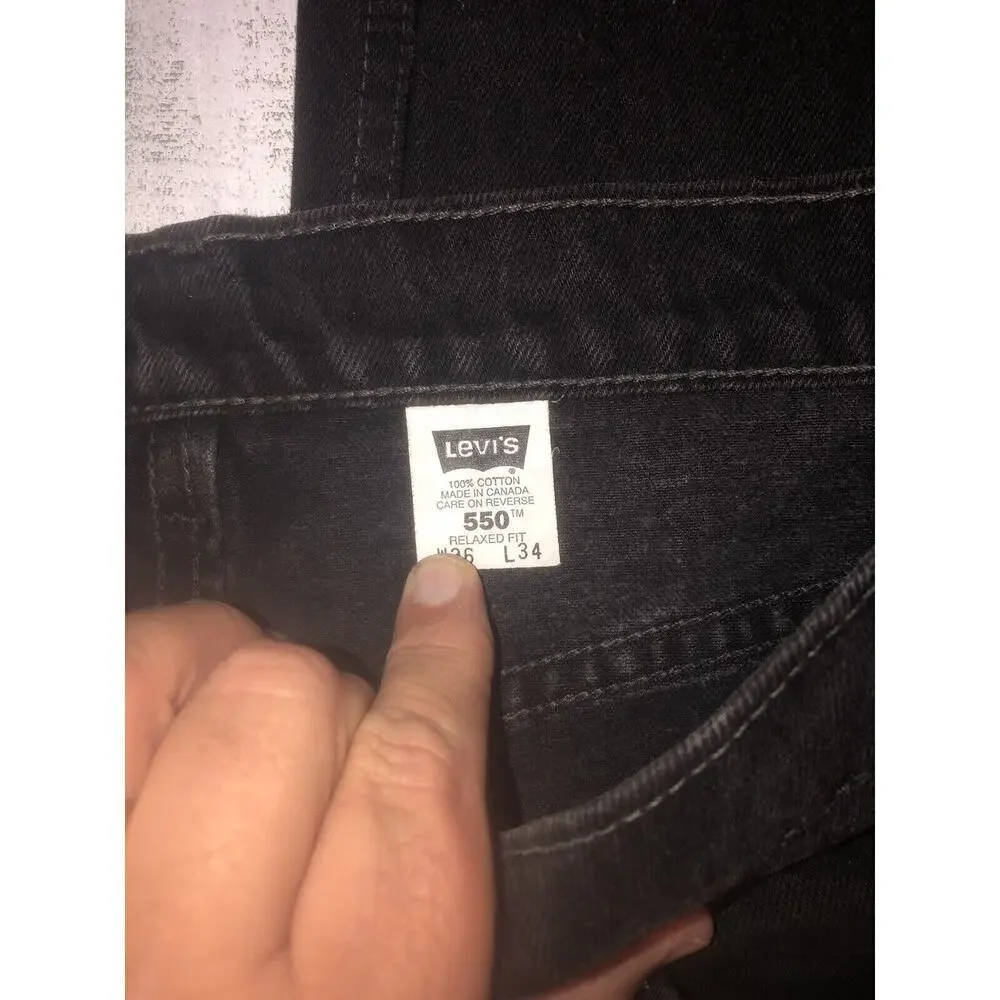 Vintage Levi’s 550 Black Relaxed Fit Denim Jeans Pants Made in Canada Size 36x34